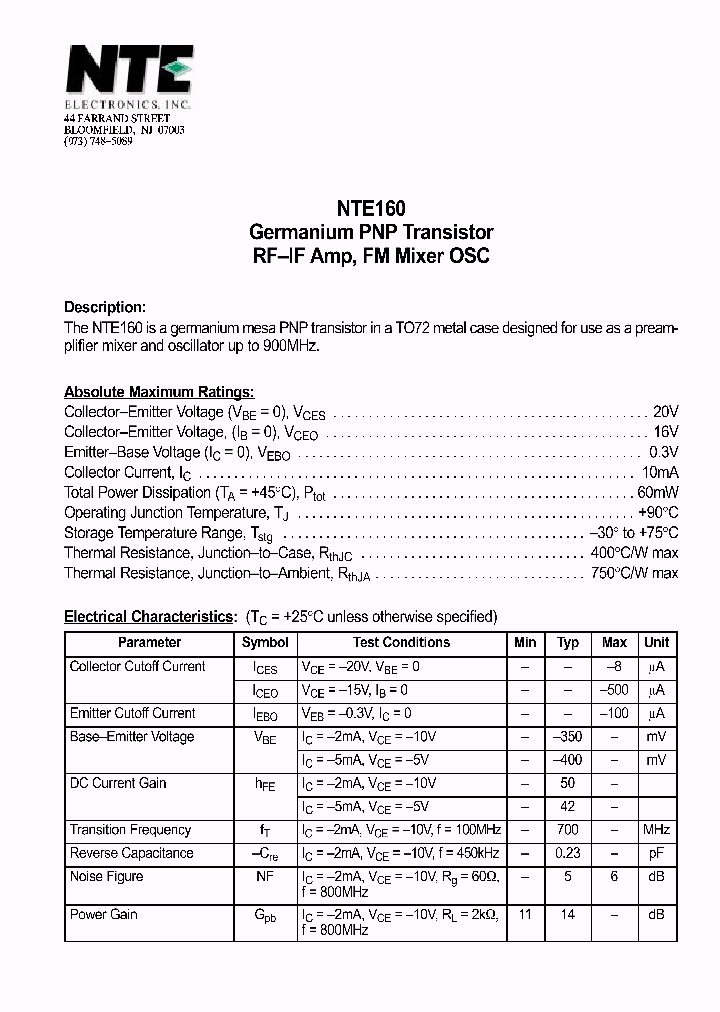 NTE160_1290197.PDF Datasheet