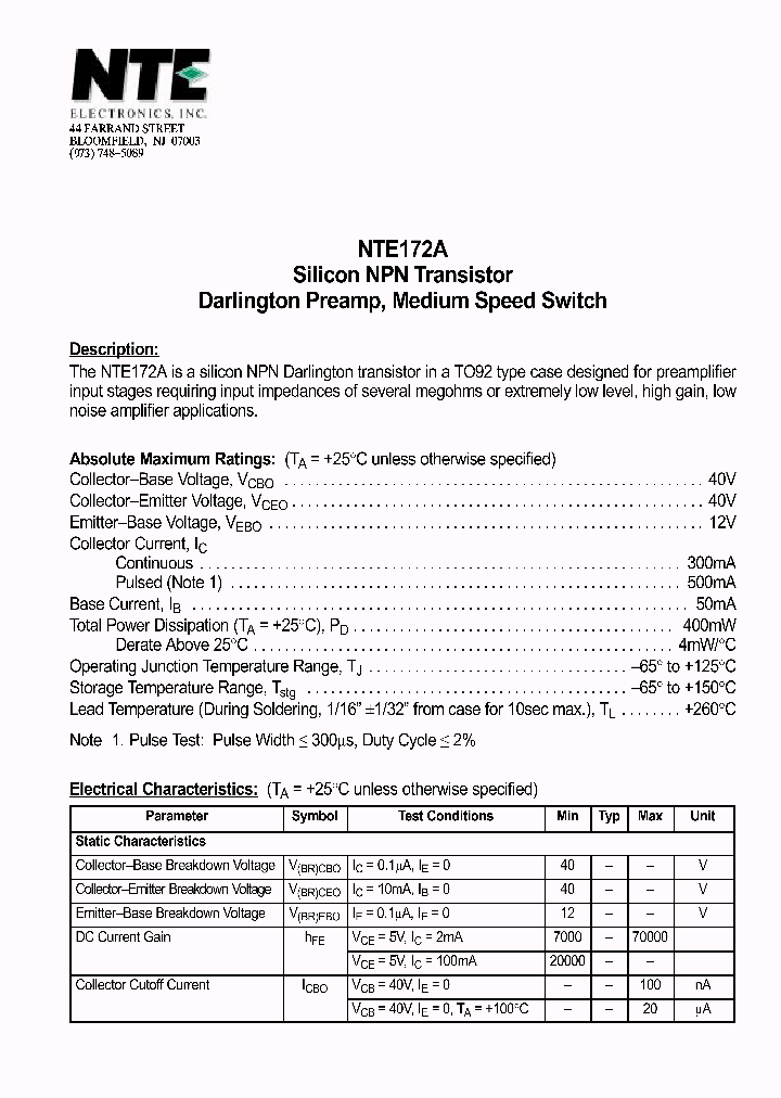 NTE172A_1290283.PDF Datasheet