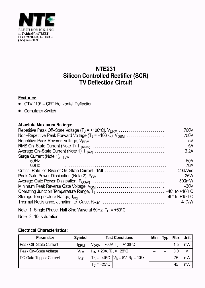 NTE231_1290512.PDF Datasheet