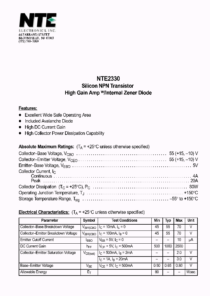 NTE2330_1290531.PDF Datasheet