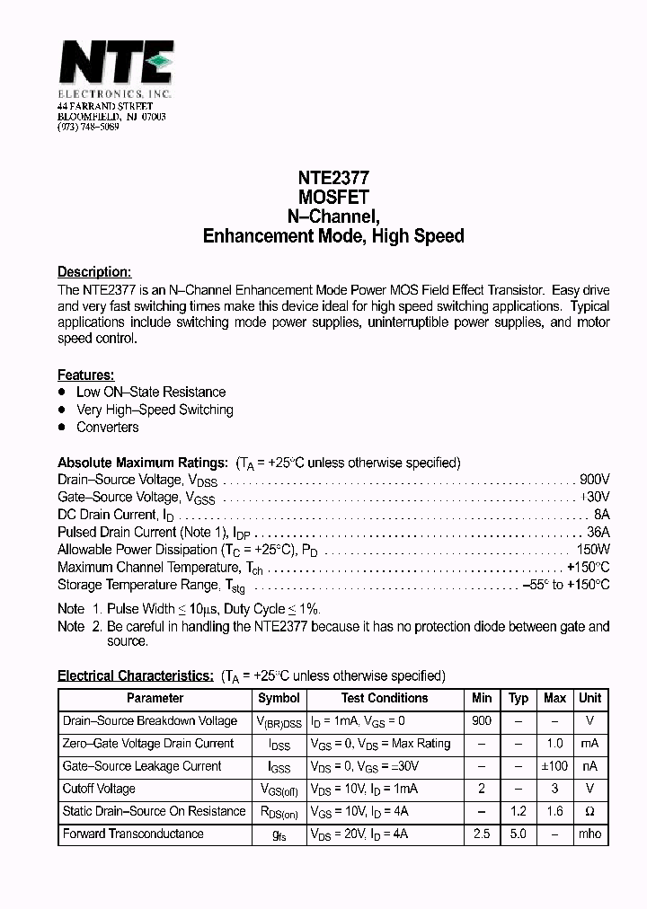 NTE2377_1290568.PDF Datasheet