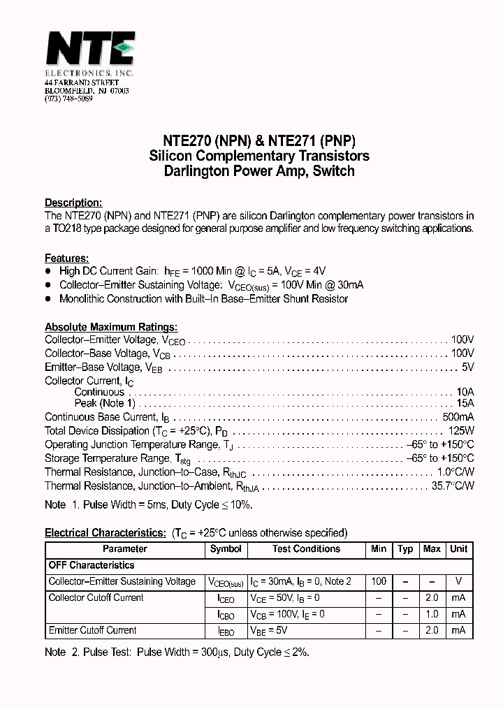 NTE271_1290686.PDF Datasheet