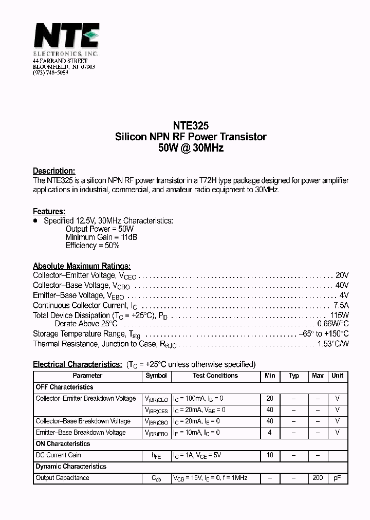 NTE325_1290838.PDF Datasheet