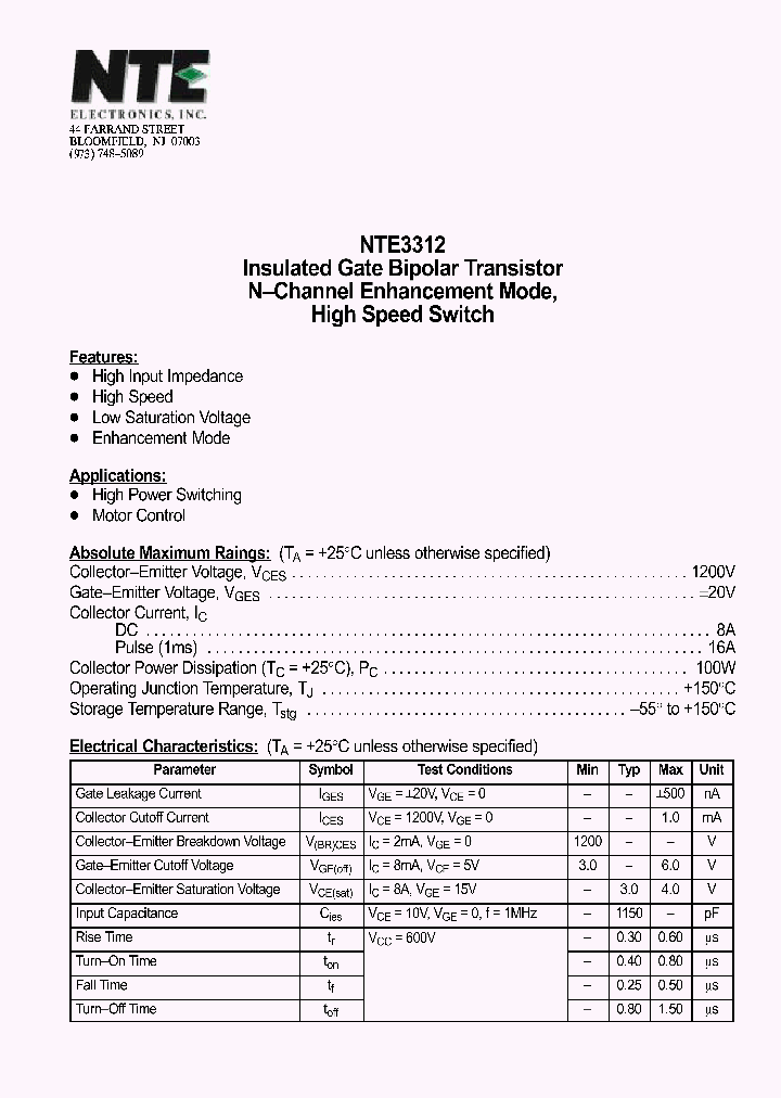 NTE3312_1290847.PDF Datasheet