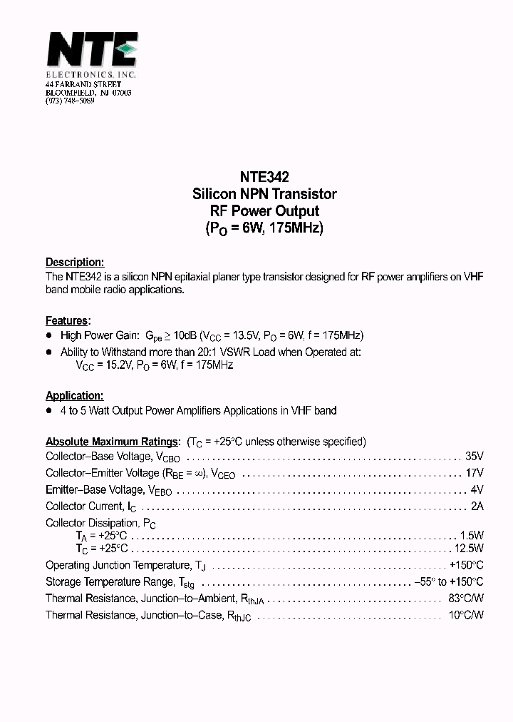 NTE342_1290856.PDF Datasheet