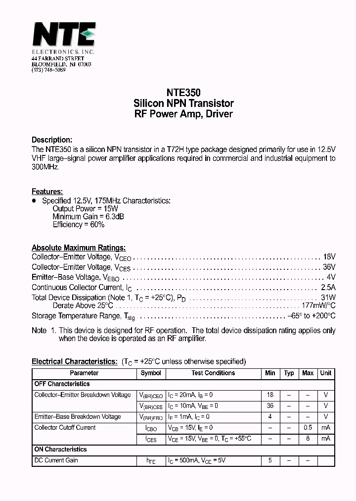 NTE350_1290864.PDF Datasheet