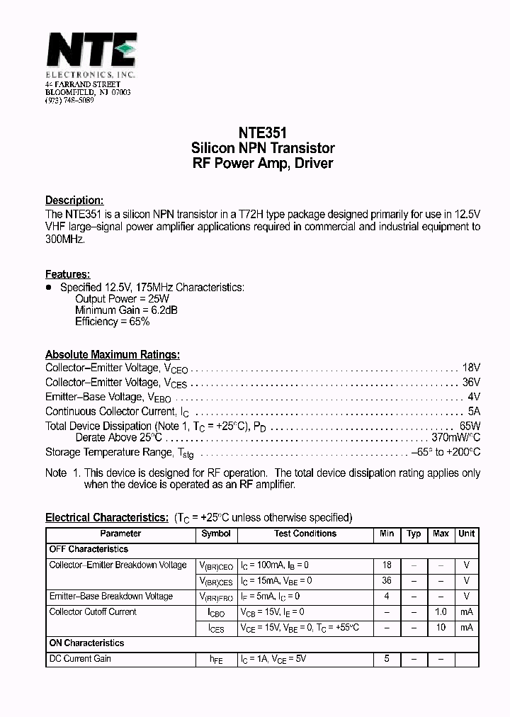 NTE351_1290865.PDF Datasheet