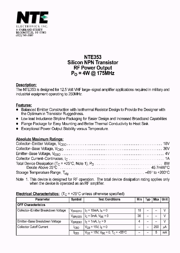 NTE353_1290867.PDF Datasheet