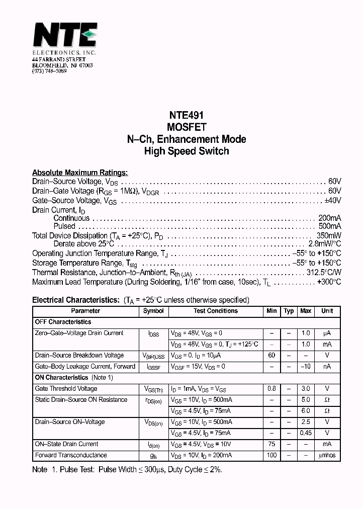 NTE491_1290928.PDF Datasheet