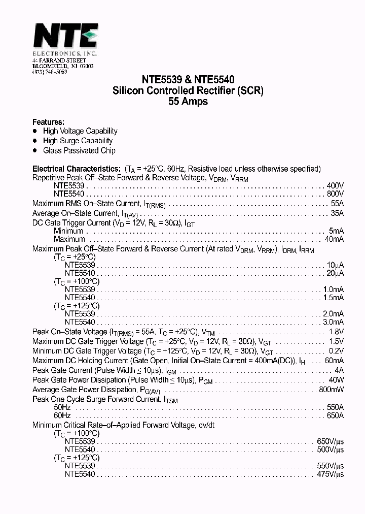 NTE5540_1290993.PDF Datasheet