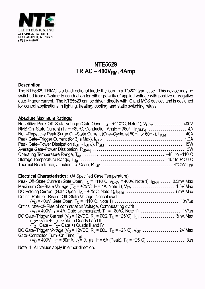 NTE5629_1291032.PDF Datasheet