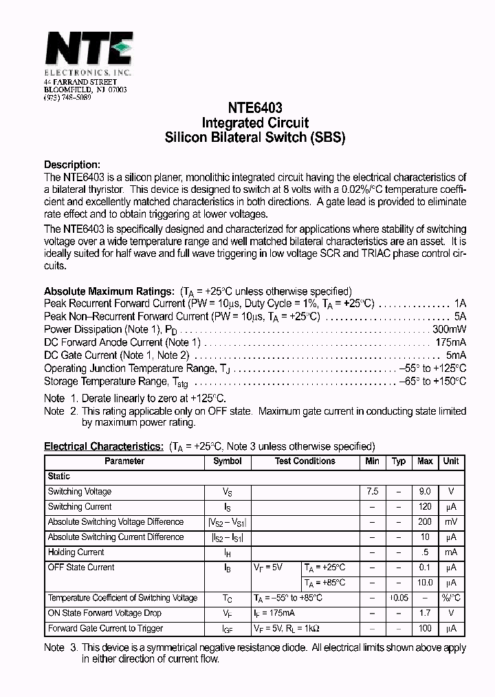 NTE6403_1291154.PDF Datasheet