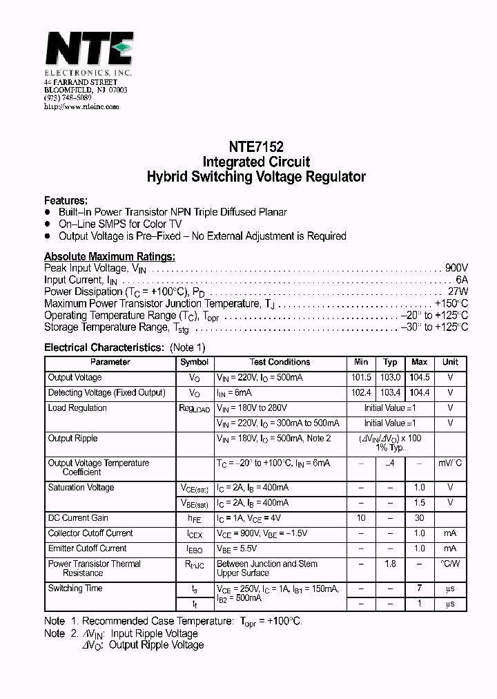 NTE7152_1291282.PDF Datasheet