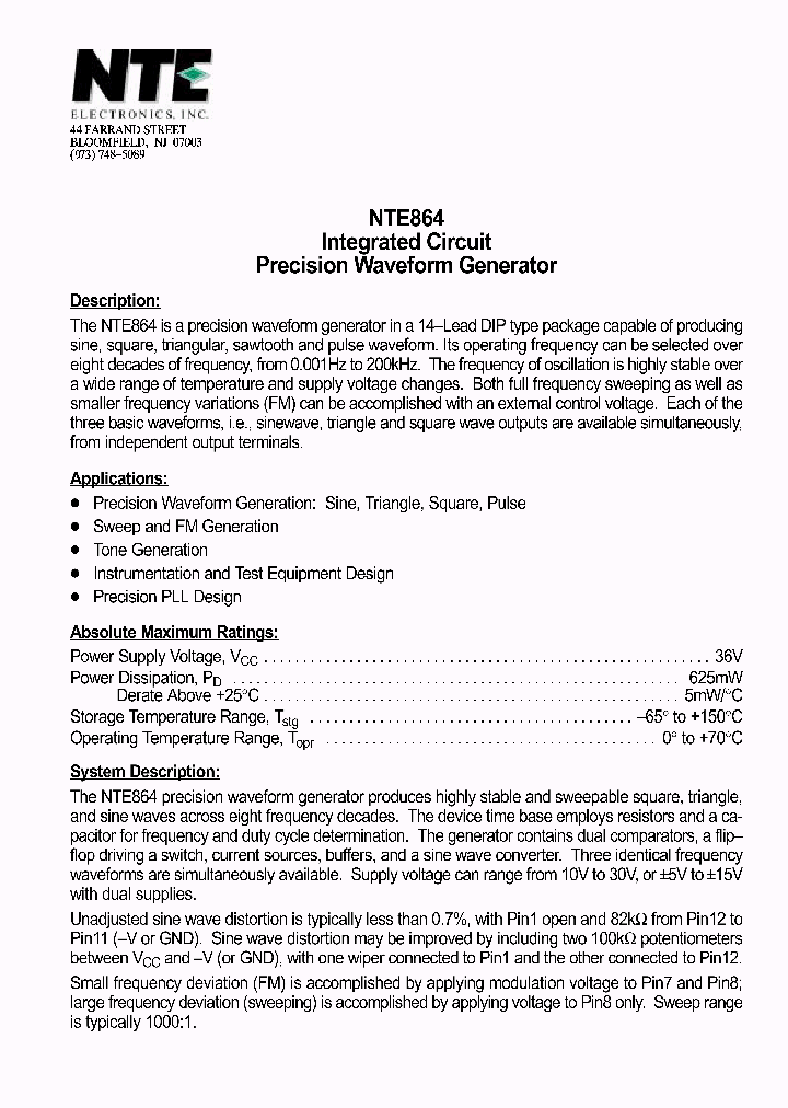 NTE864_1291353.PDF Datasheet