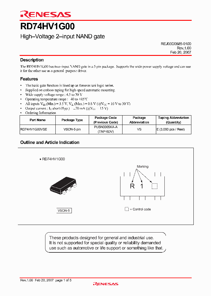 RD74HV1G00VSE_1300992.PDF Datasheet