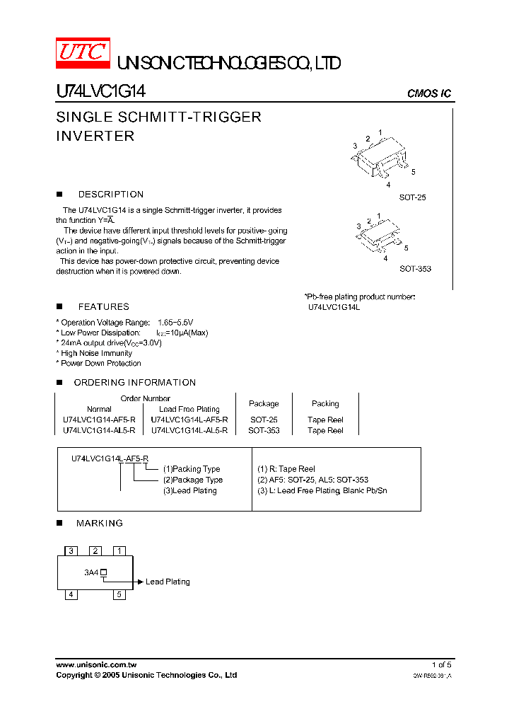 U74LVC1G14L-AL5-R_1330378.PDF Datasheet