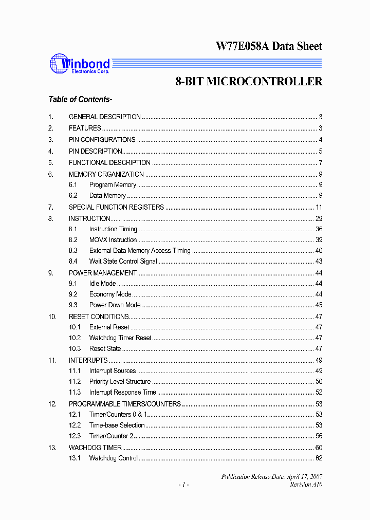 W77E058A40PL_927366.PDF Datasheet