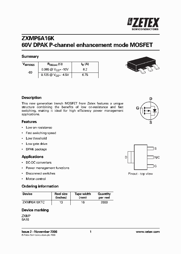 ZXMP6A16KTC_1339928.PDF Datasheet