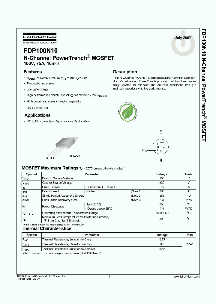 FDP100N10_4127648.PDF Datasheet