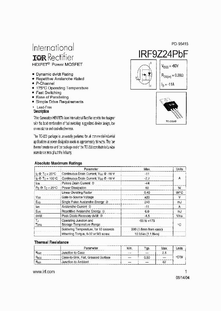 IRF9Z24PBF_4121732.PDF Datasheet