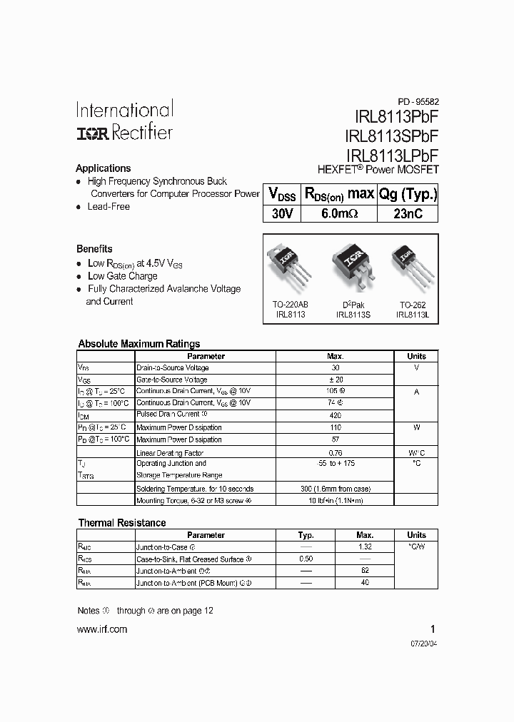 IRL8113SPBF_4136444.PDF Datasheet