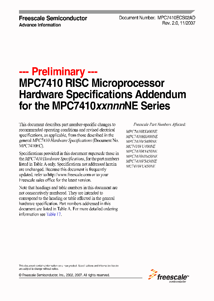 MPC7410HX400NE_4114802.PDF Datasheet
