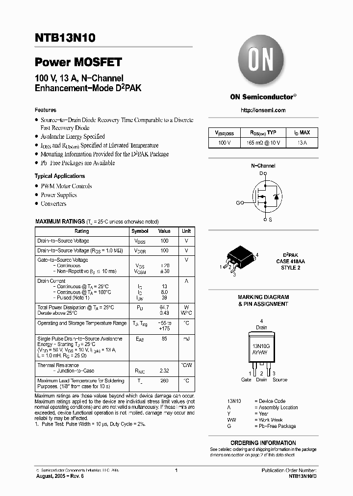 NTB13N10_4115266.PDF Datasheet