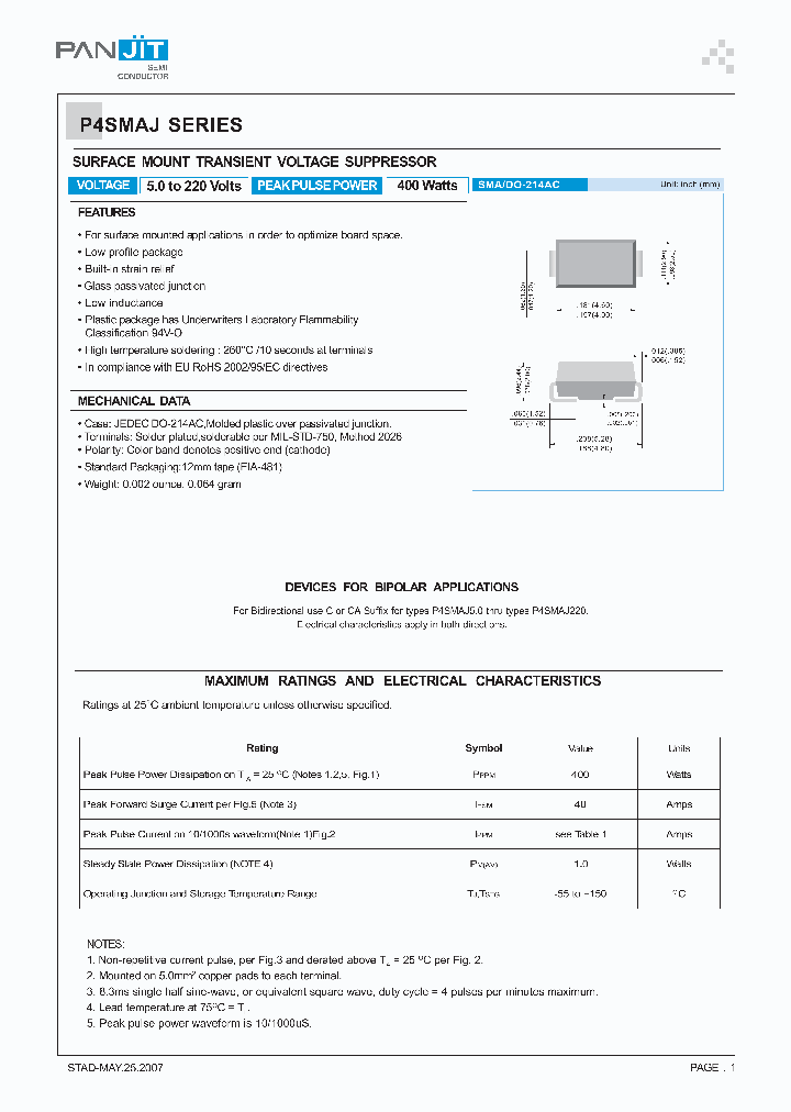 P4SMAJ07_4120309.PDF Datasheet