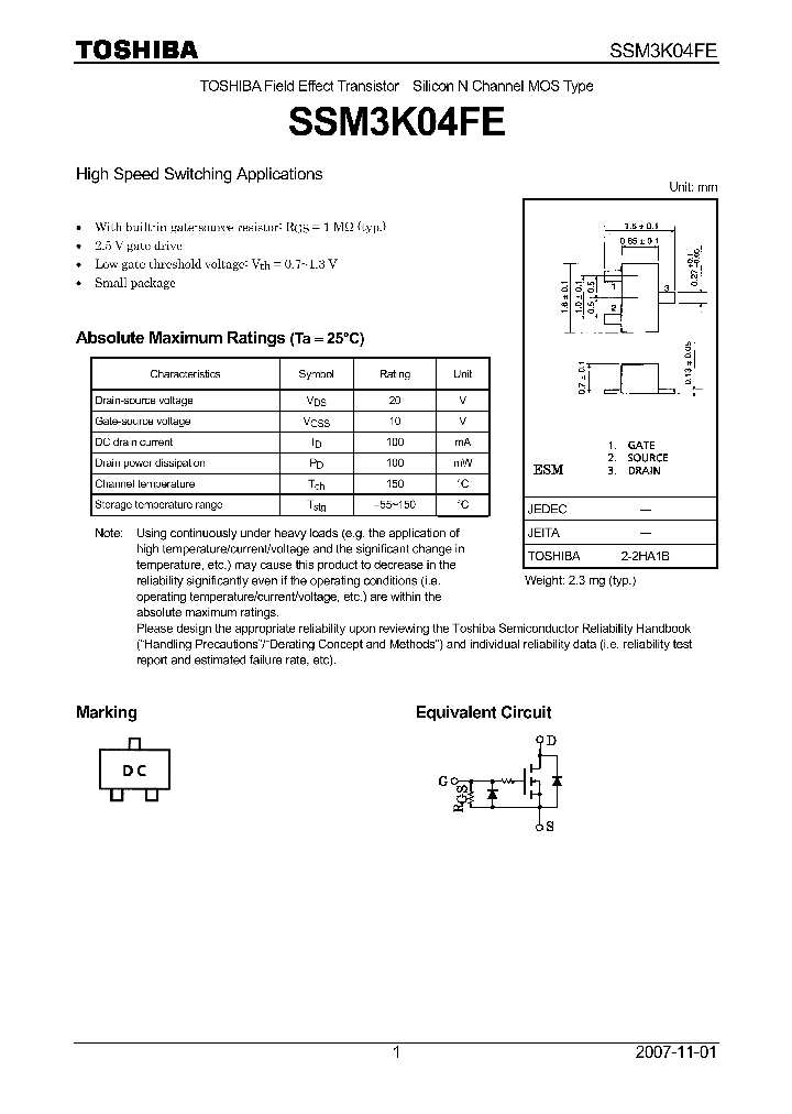 SSM3K04FE07_4124560.PDF Datasheet