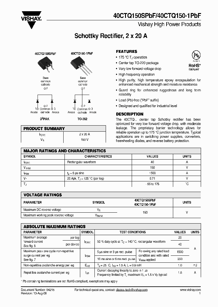 40CTQ150STRRPBF_4458006.PDF Datasheet