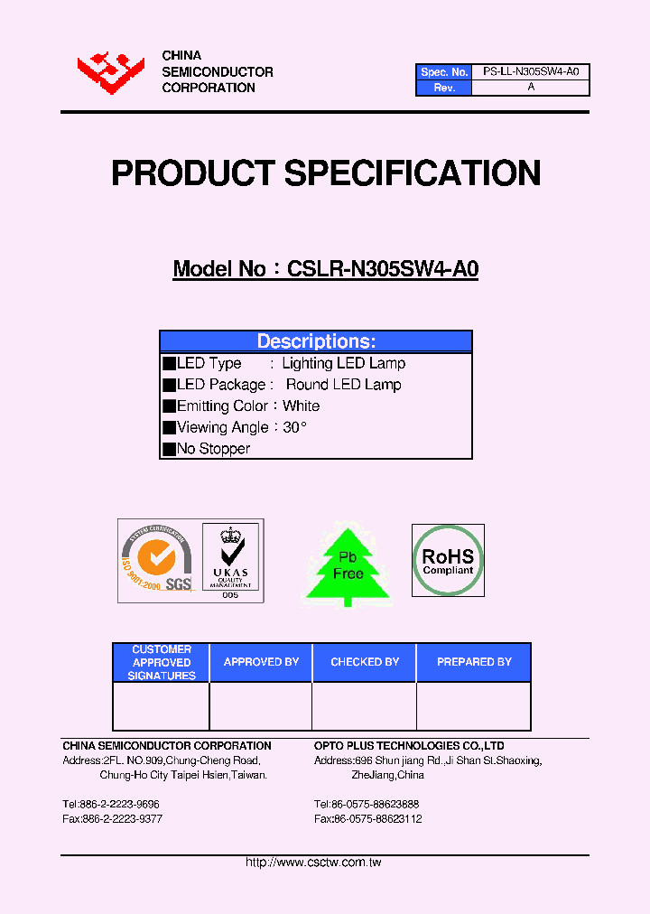 CSLR-N305SW4-A0_4438621.PDF Datasheet