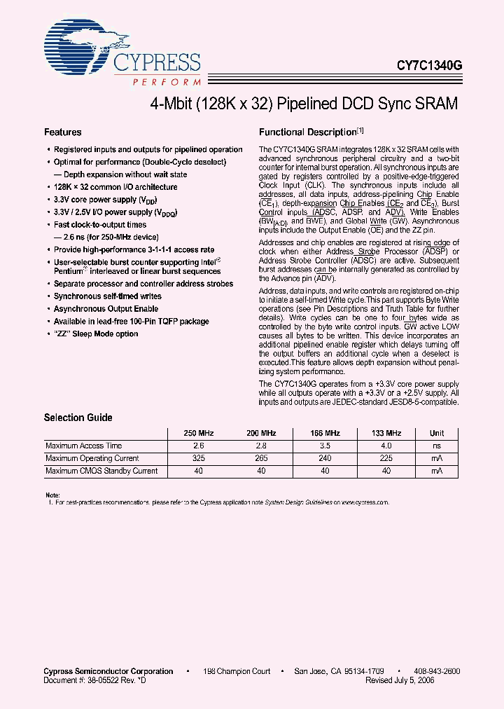 CY7C1340G-133AXC_4519350.PDF Datasheet