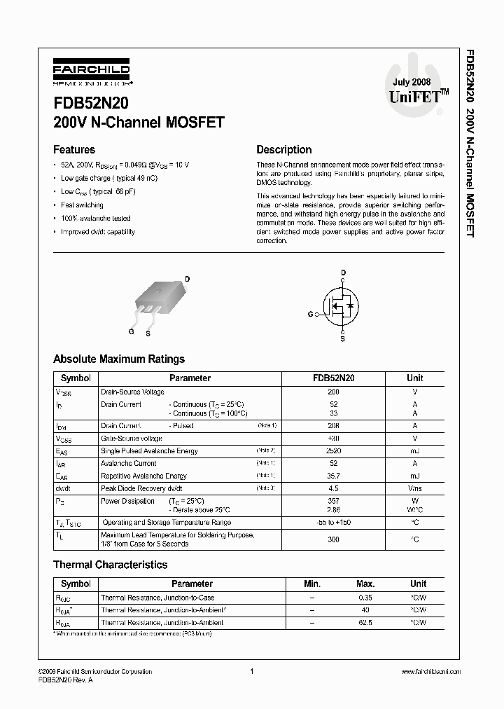 FDB52N20_4305557.PDF Datasheet