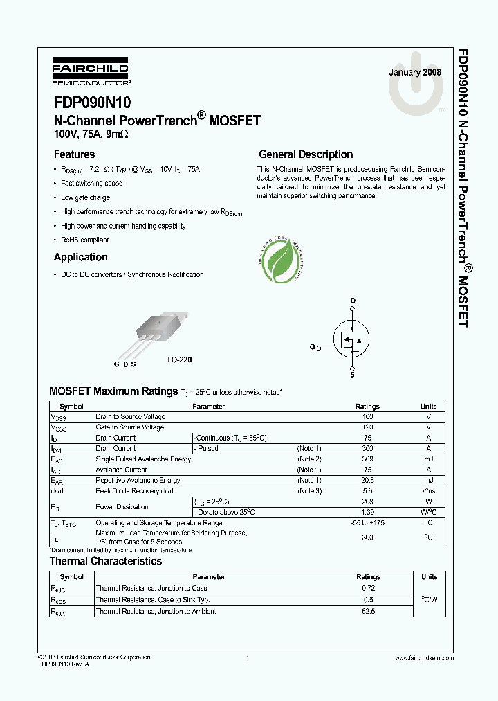 FDP090N10_4247049.PDF Datasheet