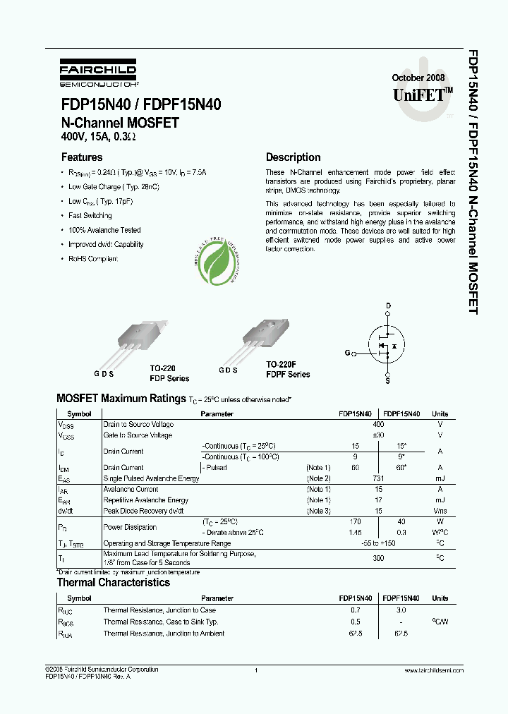 FDP15N40_4640913.PDF Datasheet