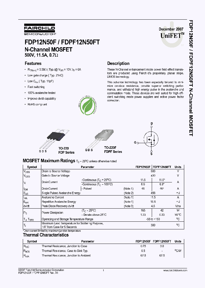 FDPF12N50FT_4251512.PDF Datasheet