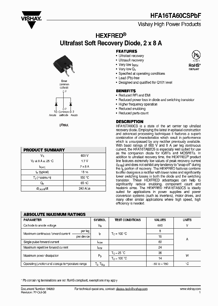 HFA16TA60CSPBF_4250172.PDF Datasheet