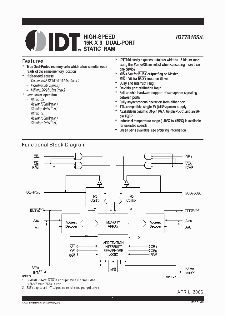 IDT7016S35GG_4535240.PDF Datasheet