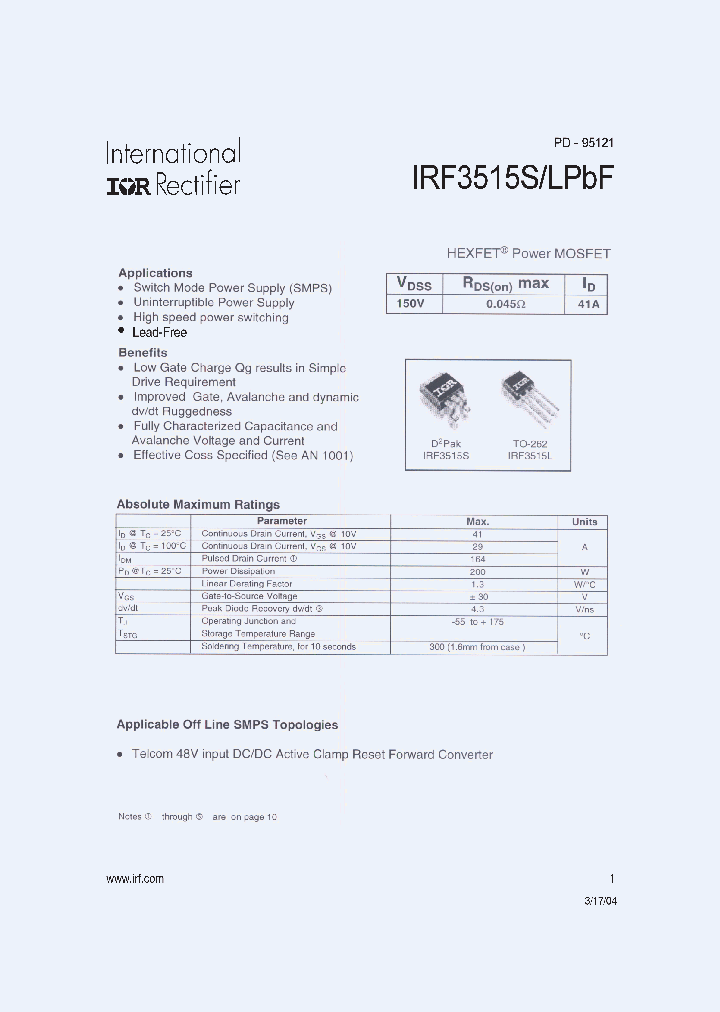 IRF3515SPBF_4269616.PDF Datasheet