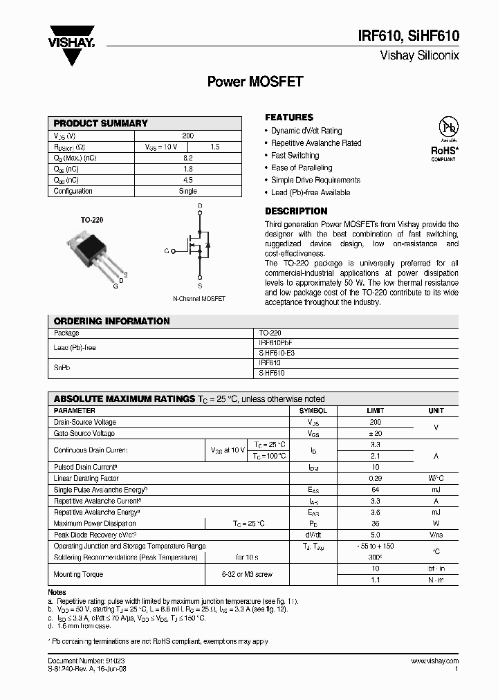 IRF610_4264220.PDF Datasheet