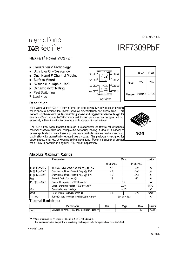 IRF7309PBF_4205127.PDF Datasheet