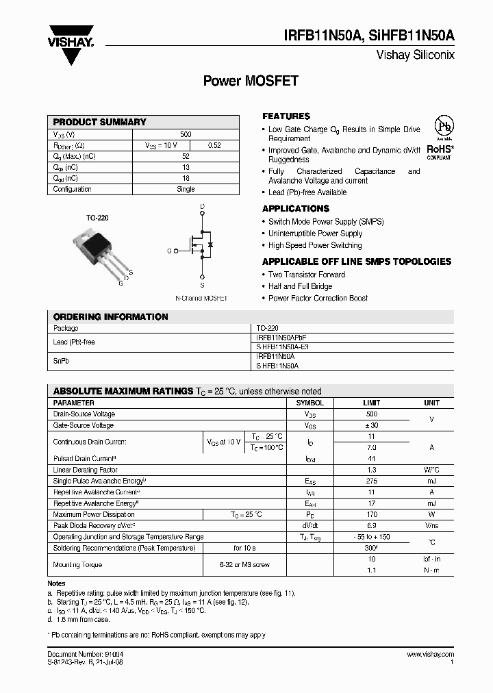 IRFB11N50A_4287632.PDF Datasheet