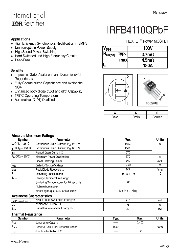 IRFB4110QPBF_4243535.PDF Datasheet