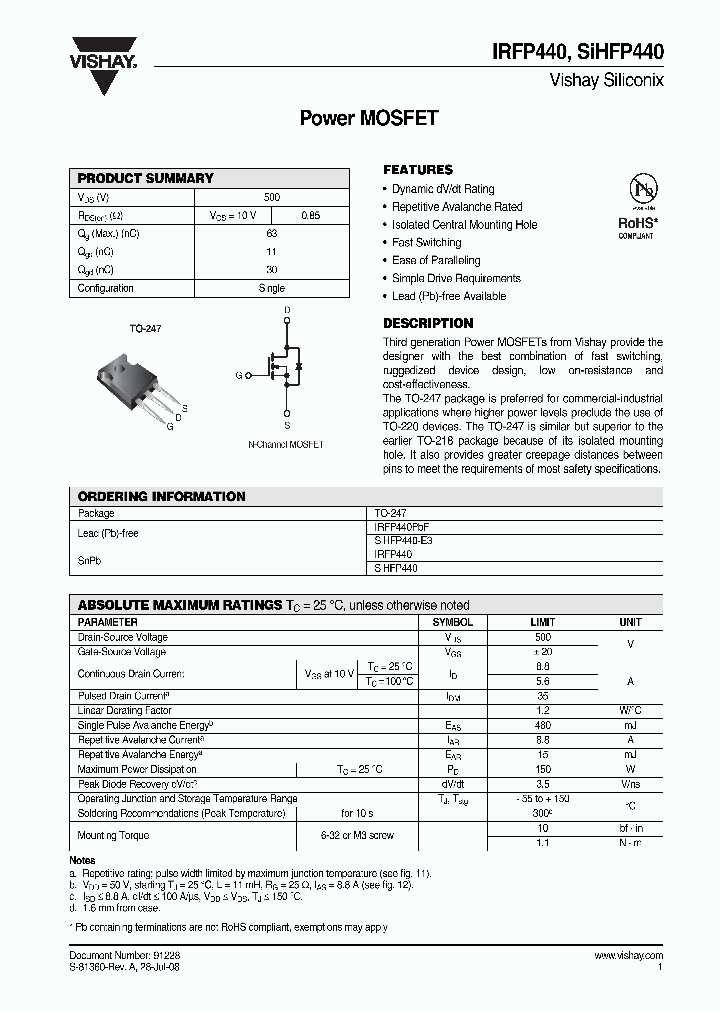 IRFP440_4260102.PDF Datasheet