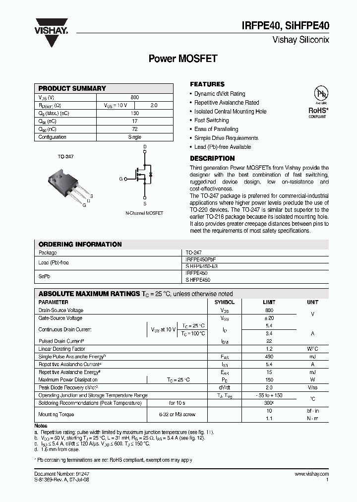 IRFPE40_4299718.PDF Datasheet