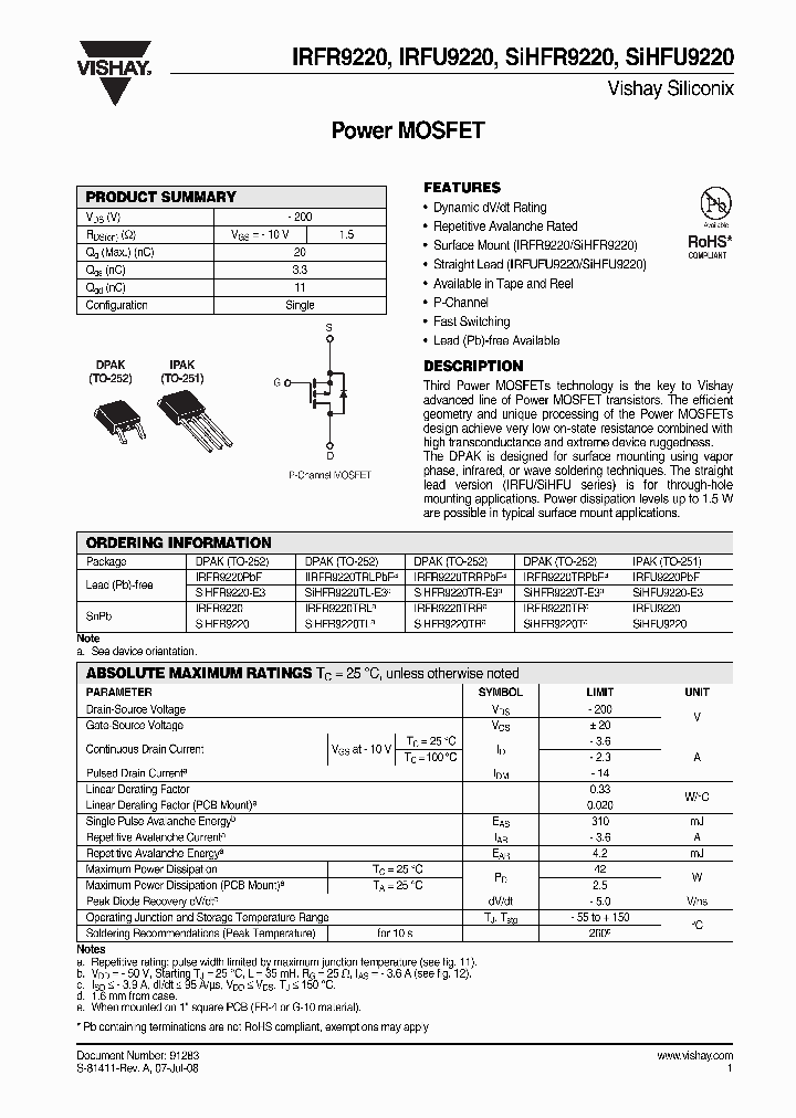 IRFR9220_4258676.PDF Datasheet