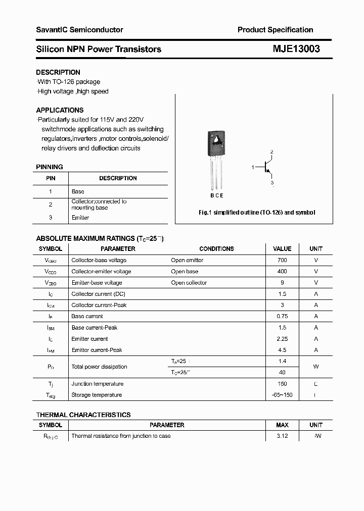 MJE13003_4424927.PDF Datasheet