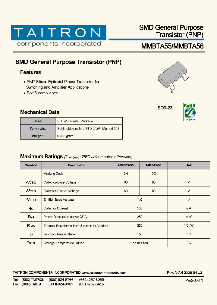 MMBTA55_4217315.PDF Datasheet