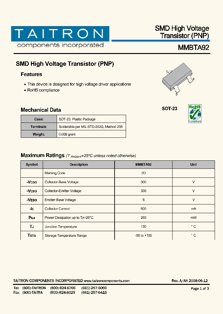 MMBTA92_4199076.PDF Datasheet