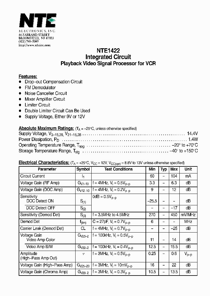 NTE1422_4729296.PDF Datasheet